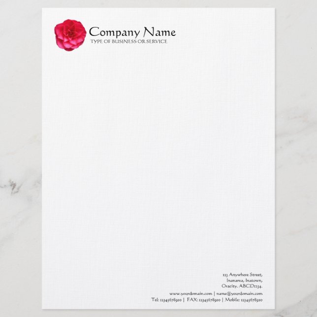 Papier À En-tête Personnalisable Fleur - Camelia rouge (Devant)
