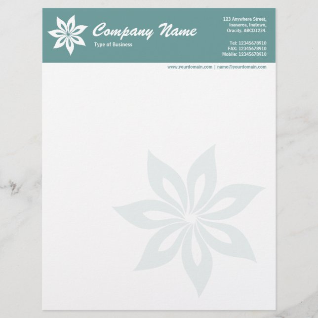 Papier À En-tête Personnalisable Fleur - Vert Océan (Devant)