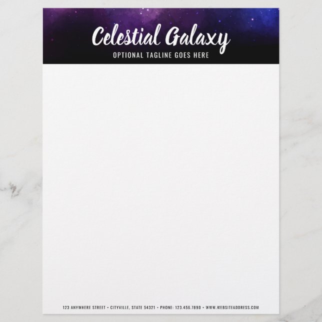 Papier À En-tête Personnalisable Galaxie Espace Étoiles Ultra Violet Nébuleuse Pour (Devant)