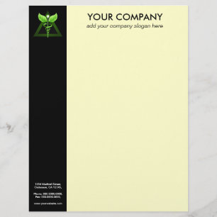 Papier À En-tête Personnalisable Green Caduceus Alternative Medicine Crème noire