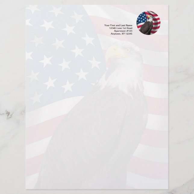 Papier À En-tête Personnalisable Les Etats-Unis diminuent avec Eagle chauve (Devant)