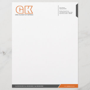 Papier À En-tête Personnalisable Modèle en-tête gris et orange professionnel