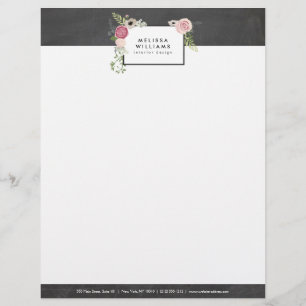 Papier À En-tête Personnalisable Motif Floral vintage moderne sur Chalkboard Design