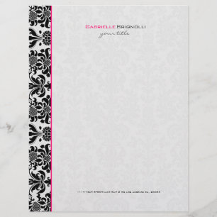 Papier À En-tête Personnalisable Noir et blanc Vintage Damas florales