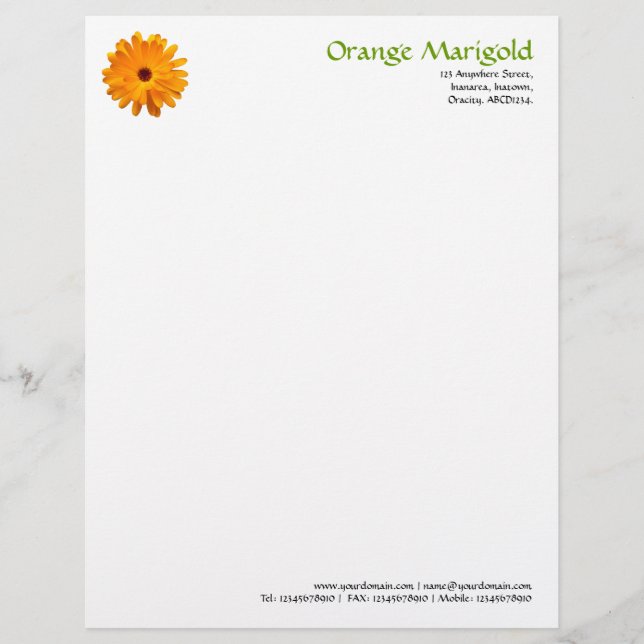 Papier À En-tête Personnalisable Orange Marigold (Devant)