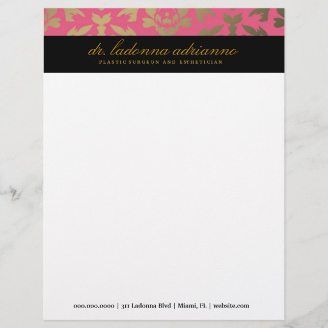 Papier À En-tête Personnalisable Rose de damassé de 311 Ladonna (Devant)