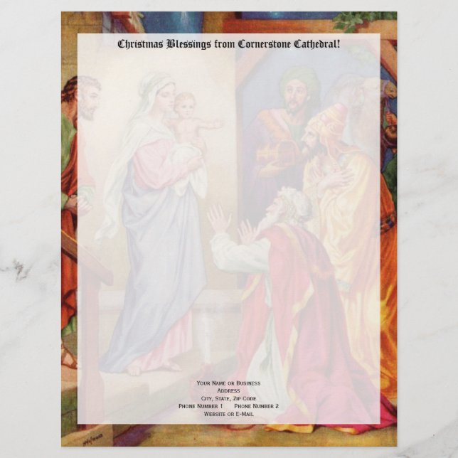 Papier À En-tête Personnalisable Scène Wisemen de nativité de Noël (Devant)