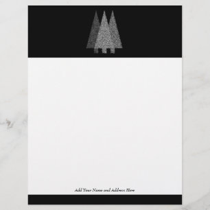 Papier À En-tête Personnalisable Trois arbres de Noël de Milou. Blanc noir