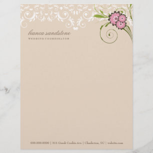 Papier À En-tête Personnalisé 311-Pink sable floral du Flourish