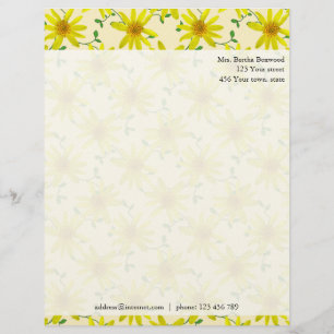 Papier À En-tête Personnalisé Adresse faite sur commande de photo jaune florale