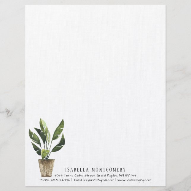 Papier à en-tête personnalisé avec plante en pot à (Devant)