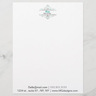 Papier À En-tête Personnalisé Boutique de papeterie personnalisée Aqua Floury