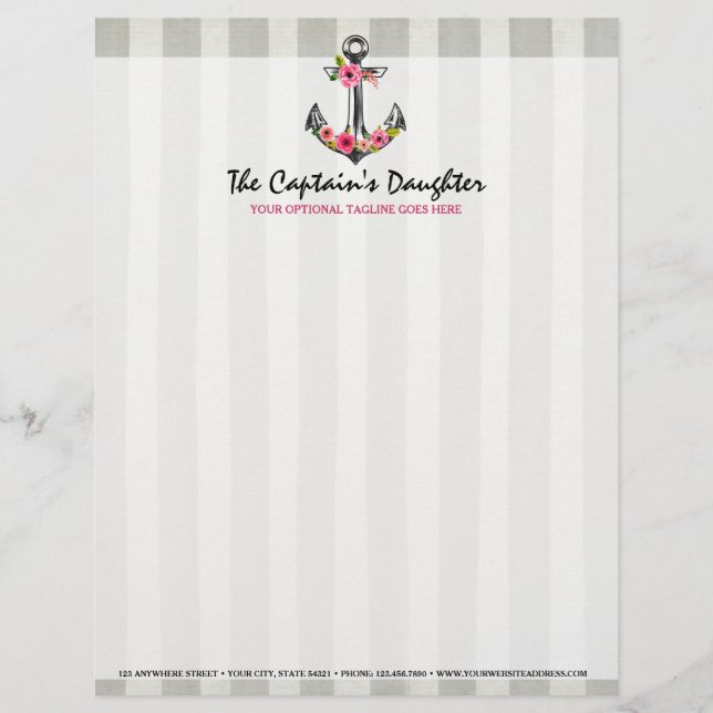 Papier À En-tête Personnalisé Boutique nautique de plage de roses d'aquarelle (Devant)