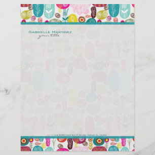 Papier À En-tête Personnalisé Coloré Simple Main Tirée Fleurs Rétro Motif 2