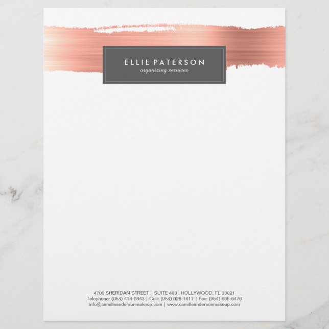 Papier À En-tête Personnalisé En-tête de la pinte Rose Gold (Devant)