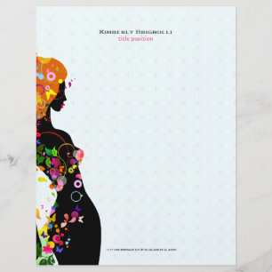 Papier À En-tête Personnalisé Fleur colorée Arrière - plan bleu fille