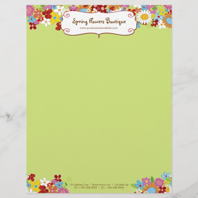 Papier À En-tête Personnalisé Fleurs Whimsical Spring Jardin Lettres personnalis (Devant)