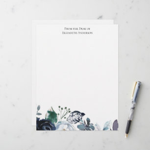 Papier à en-tête personnalisé floral bleu vert élé