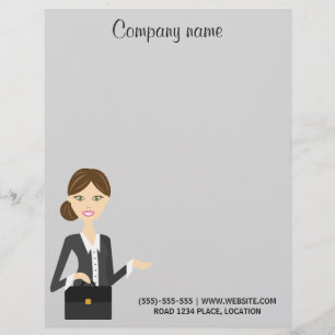 Papier À En-tête Personnalisé Illustration d'une femme d'affaires brune mignonne