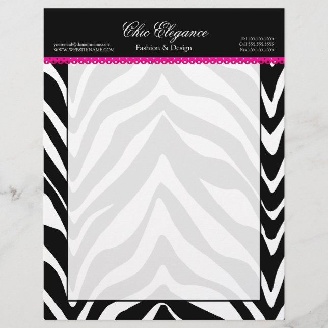 Papier À En-tête Personnalisé Impression et dentelle Zebra (Devant)