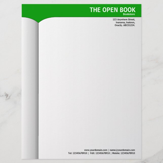 Papier À En-tête Personnalisé Livre ouvert - Vert 009900 (Devant)