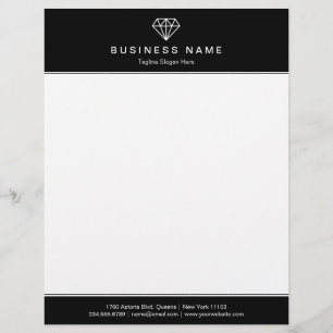Papier À En-tête Personnalisé Logo moderne noir et blanc classique de diamant