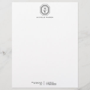 Papier À En-tête Personnalisé Logo Monogramme Art déco noir/blanc