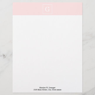 Papier À En-tête Personnalisé Monogramme initial encadré blanc rose clair
