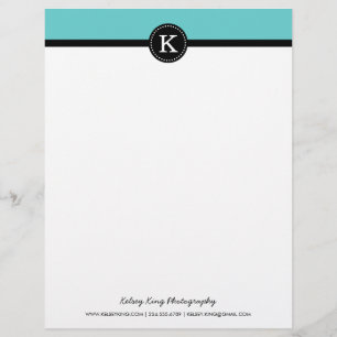 Papier À En-tête Personnalisé Monogramme personnalisé moderne noir et turquoise
