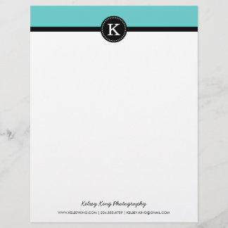 Papier À En-tête Personnalisé Monogramme personnalisé moderne noir et turquoise
