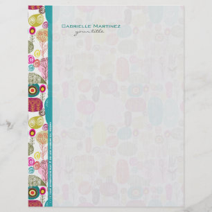 Papier À En-tête Personnalisé Motif coloré simple main dessinée Fleurs rétro
