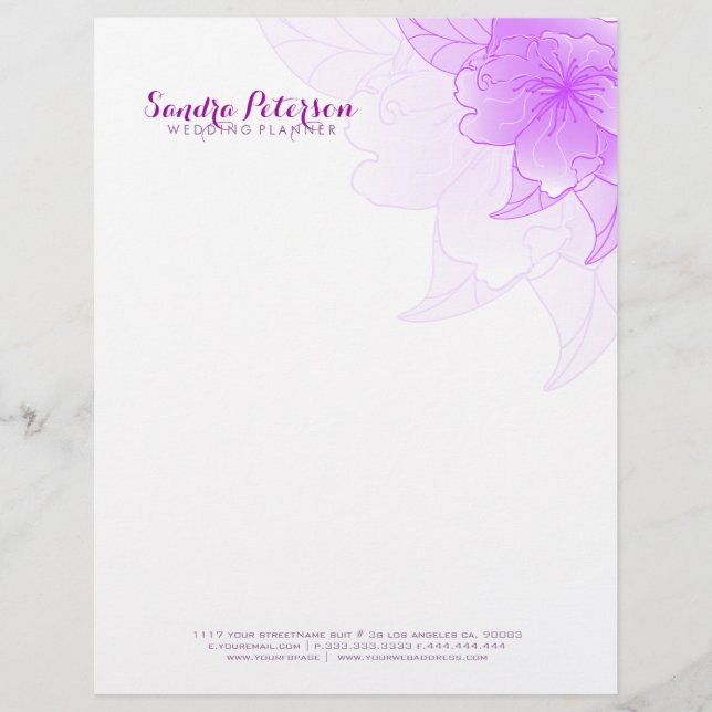 Papier À En-tête Personnalisé Pastel Purple & Blanc Floral Design (Devant)
