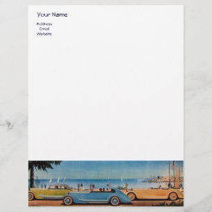Papier À En-tête Personnalisé RETRO CARS - Auto réparation automobile, bleu jaun