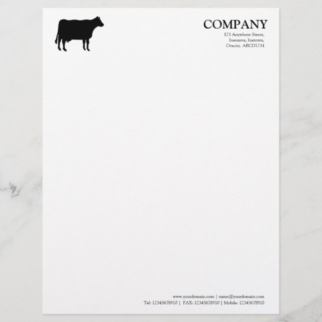 Papier À En-tête Personnalisé Vache noire - blanc (Devant)