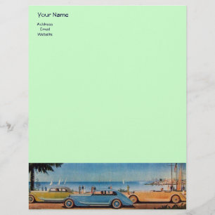 Papier À En-tête Personnalisé VOITURES RÉTRO - Réparation automobile ,bleu jaune