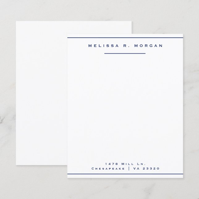 Papier à en-tête professionnel Navy avec nom et ad (Devant / Derrière)
