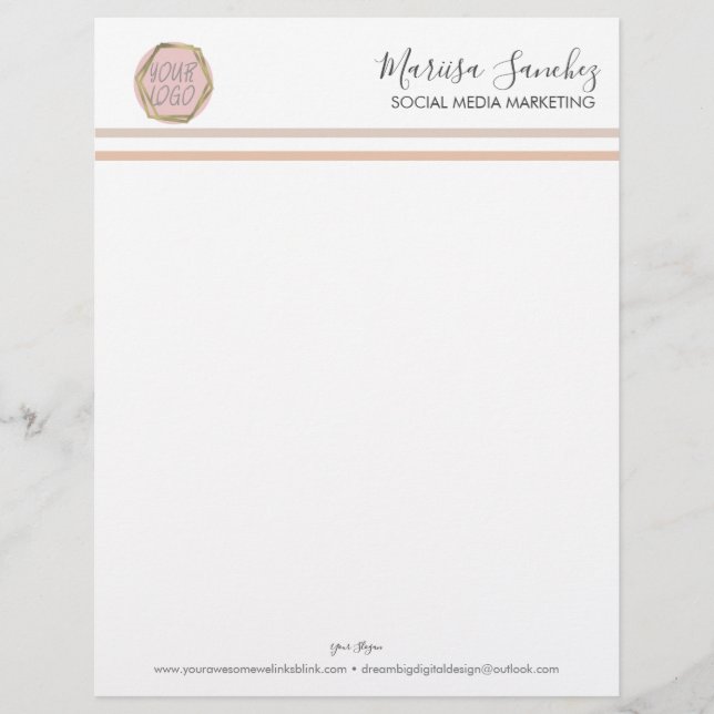 Papier à en-tête rayé boho avec votre logo (Devant)