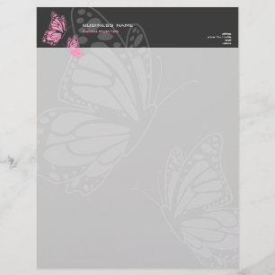 Papier À En-tête Simple moderne élégant rose et gris de papillon