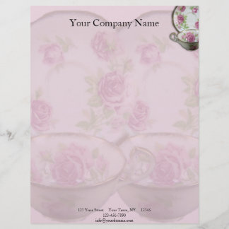 Papier À En-tête Tasse de thé antique de rose de rose sur le mauve