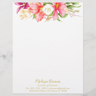 Papier À En-tête Tête de lettre Monogramme Vintage Fleurs rose past
