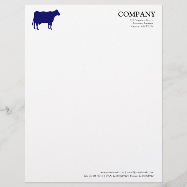 Papier À En-tête Vache bleue marine - Blanc (Devant)