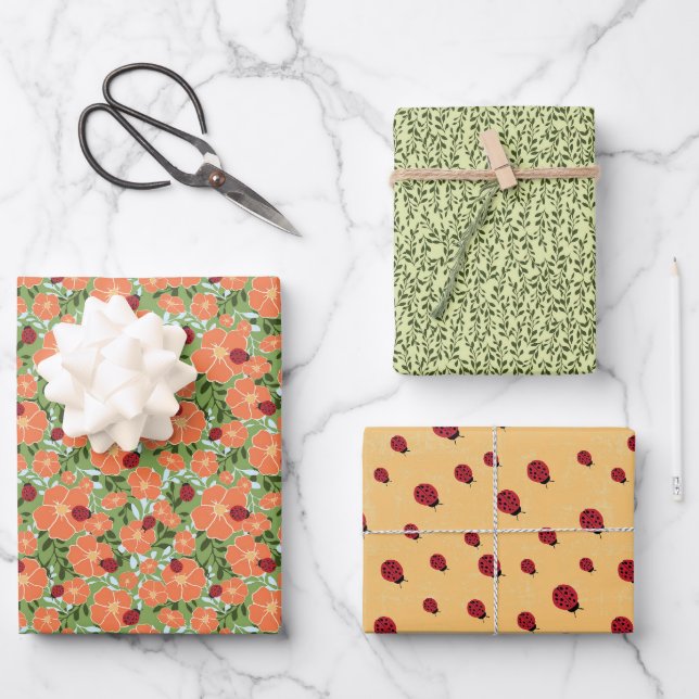 Papier à enveloppement fleuri d'été de Ladybug Mul (Recto)