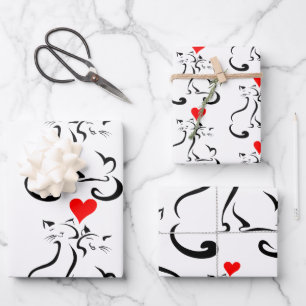 Papier à enveloppement Kitty Love, 3 feuilles plat