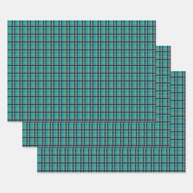 Papier à enveloppement Plaid bleu et orange (Lot)