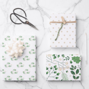 Papier à enveloppement vert et beige Noël élégan