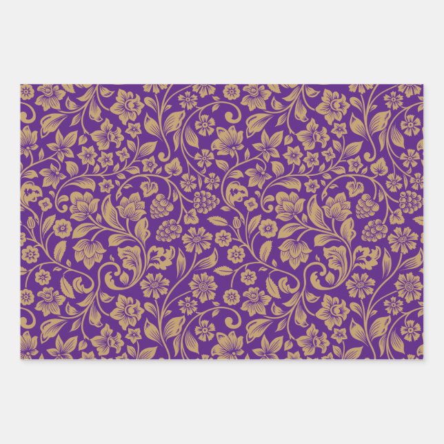 Papier à enveloppement violet avec motif doré (Devant)