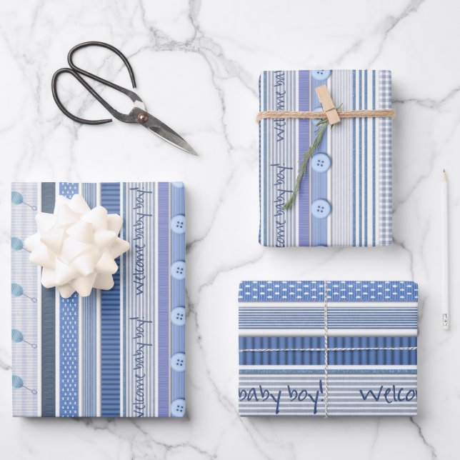 Papier à envelopper - Bienvenue bébé garçon (Recto)