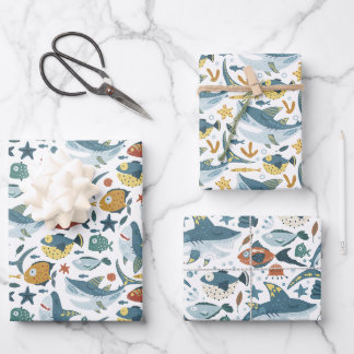 Papier à envelopper pour bébé requin Ensemble de 3