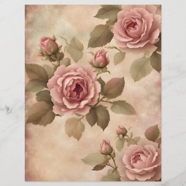 Papier à gratte-ciel rose vintage pour roses (Devant)