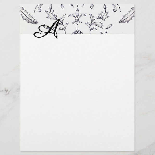 Papier à Lettre Damassé Noir et Blanc (Devant)